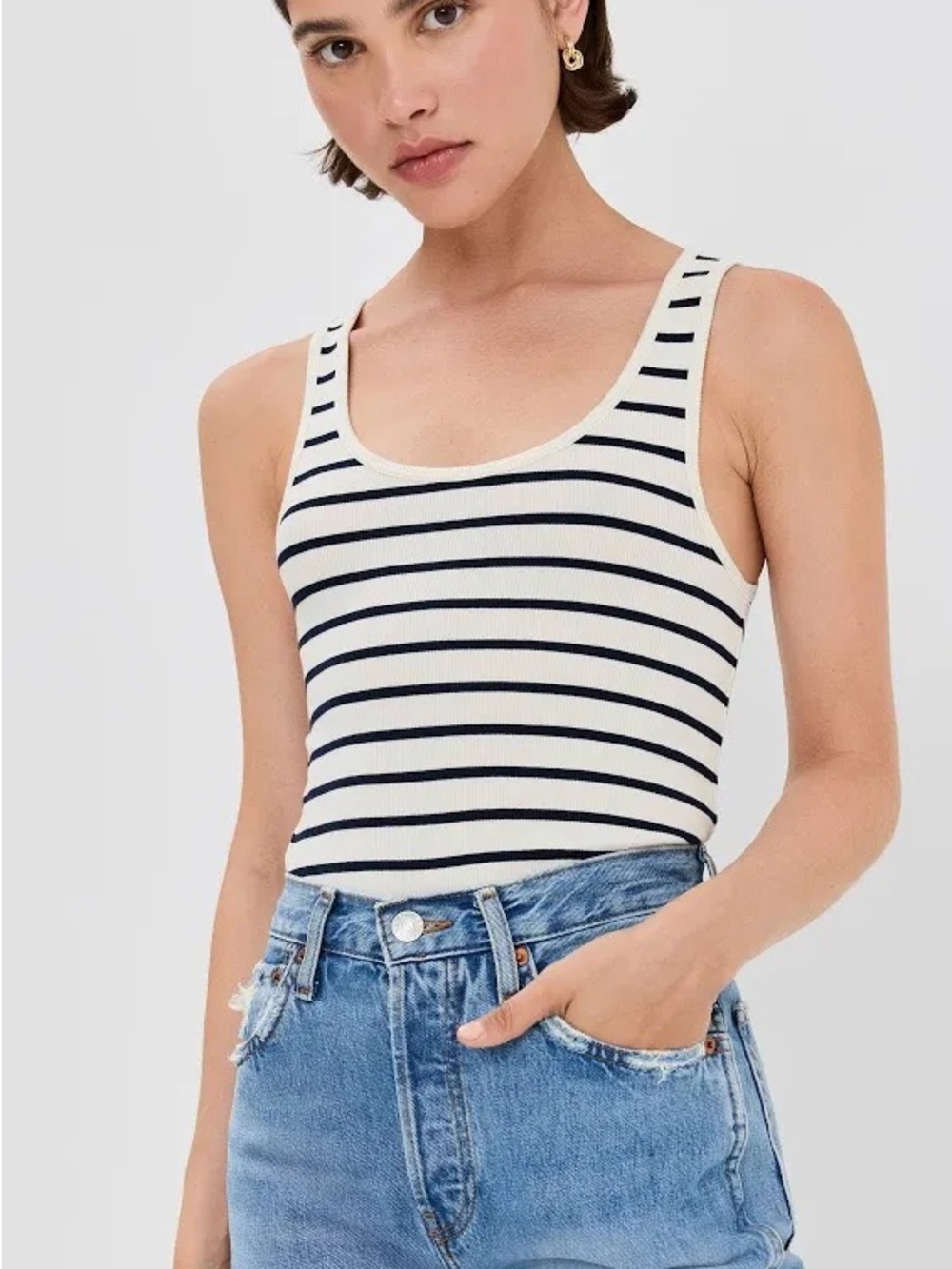 LA LIGNE nwt stripe Cream and Black Ribbed Tank Top - Women L